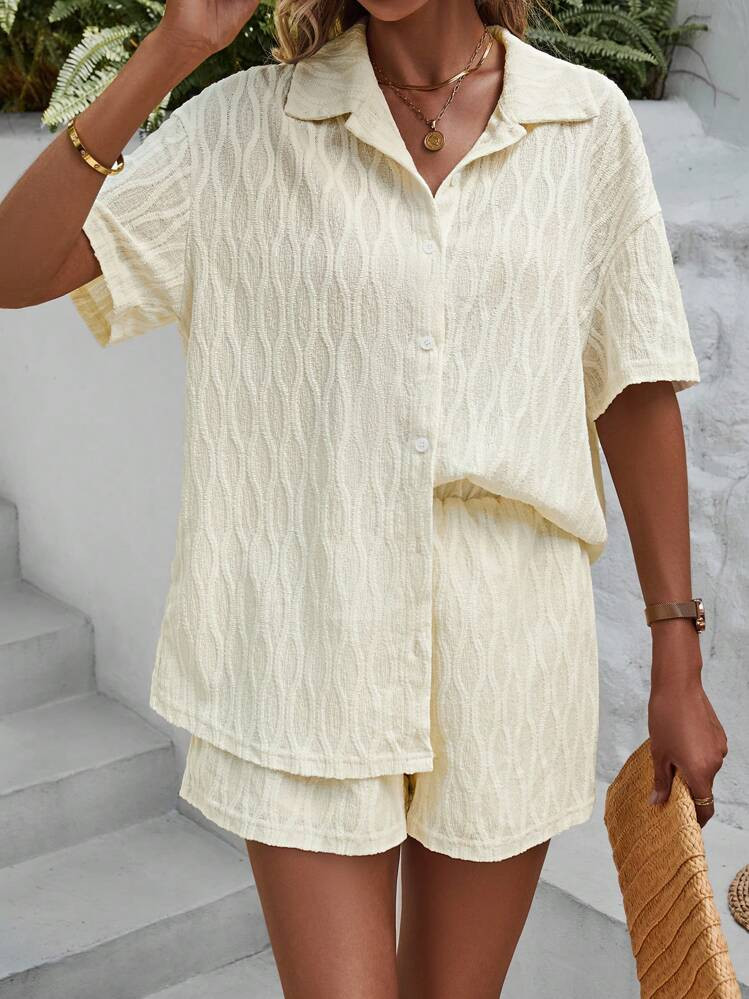 SHEIN Holidaya Solid Drop Shoulder Shirt & Shorts | SHEIN