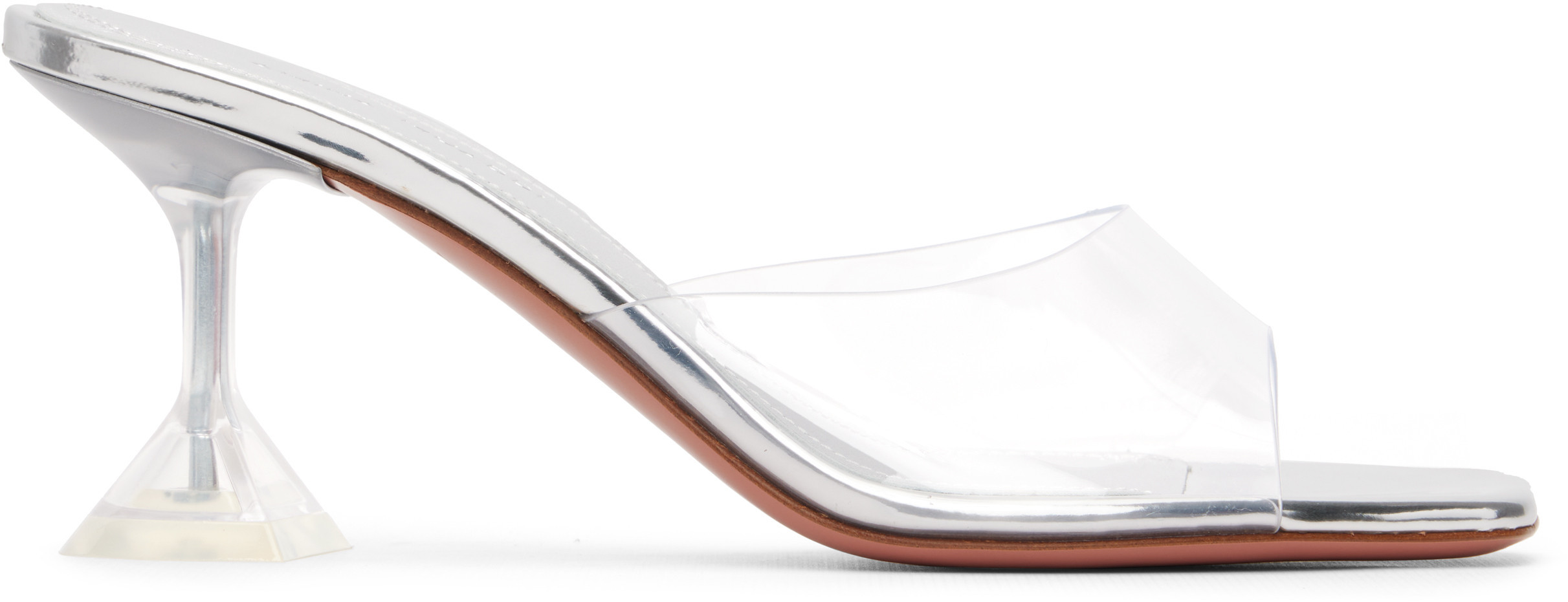 Amina Muaddi Silver Lupita Glass Slipper 70 Heeled Sandals | SSENSE