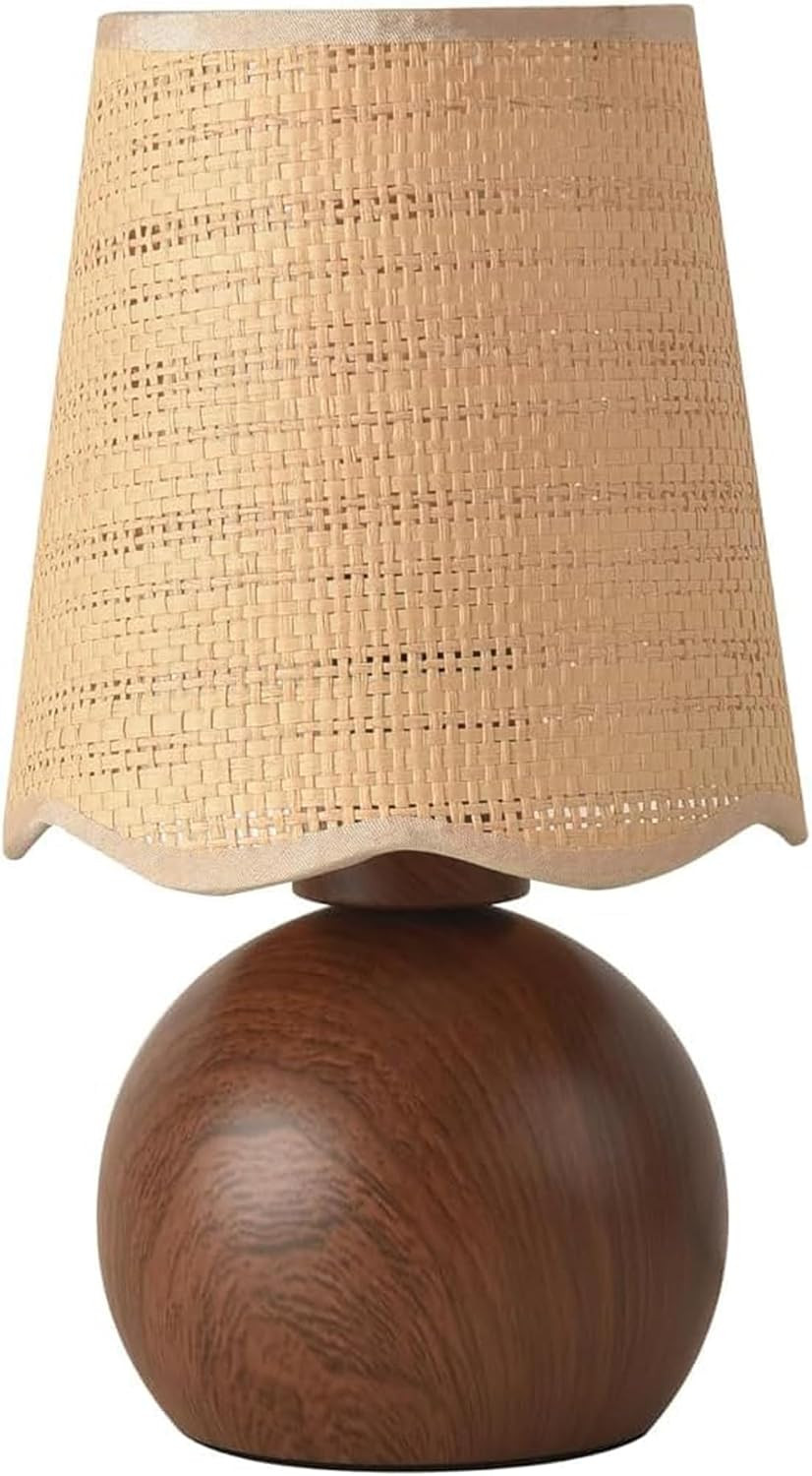 Boho Rattan Table Lamp, 10.6" Height Cute Accent Lamp with Woven Lampshade, Walnut Wood Color Metal Base Bedside Nightstand Light for Bedroom Living Room Home Decor (Without Buld) | Amazon (US)