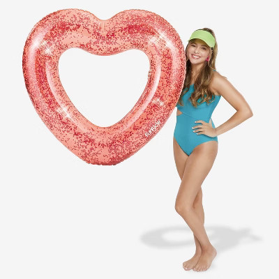 Funsicle Pink Glitter Heart FunTube, 40” Inflatable Float, Sparkle Interior, Age 9 and up | Target