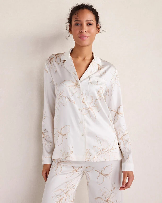 Washable Silk Floral Notch Collar Pajama Top | Talbots
