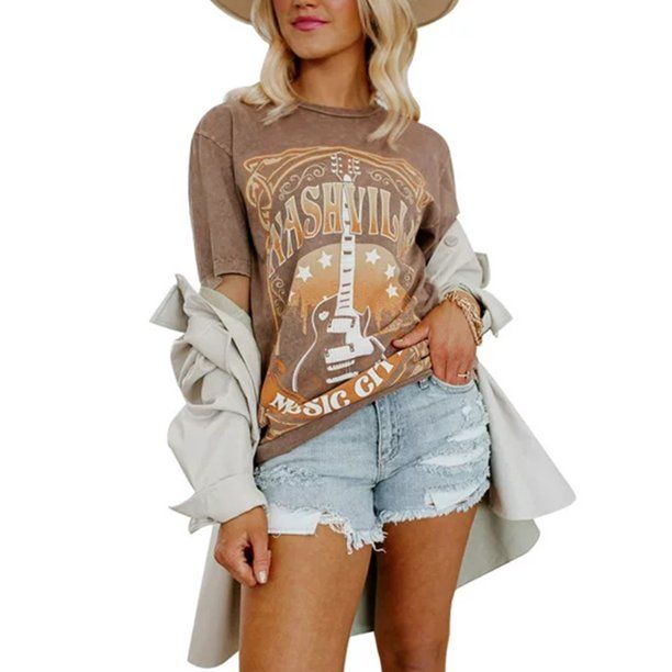 XCHQRTI Nashville Shirt Women Nashville Music Tee Shirt Tennessee Country Concert Graphic Tees Gu... | Walmart (US)