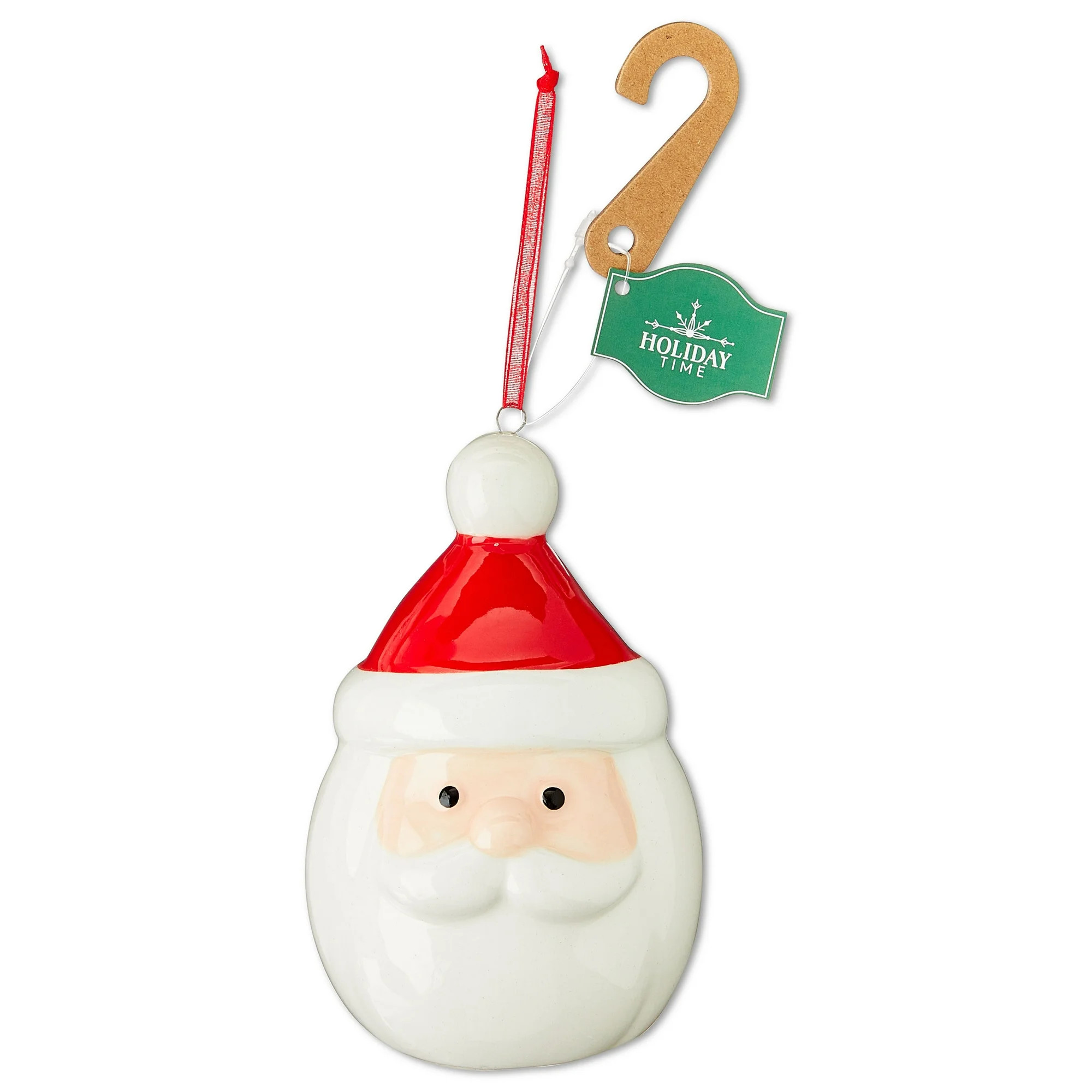 Red and White Ceramic Santa Head Christmas Ornament, Joyel Theme, 4.7", by Holiday Time | Walmart (US)