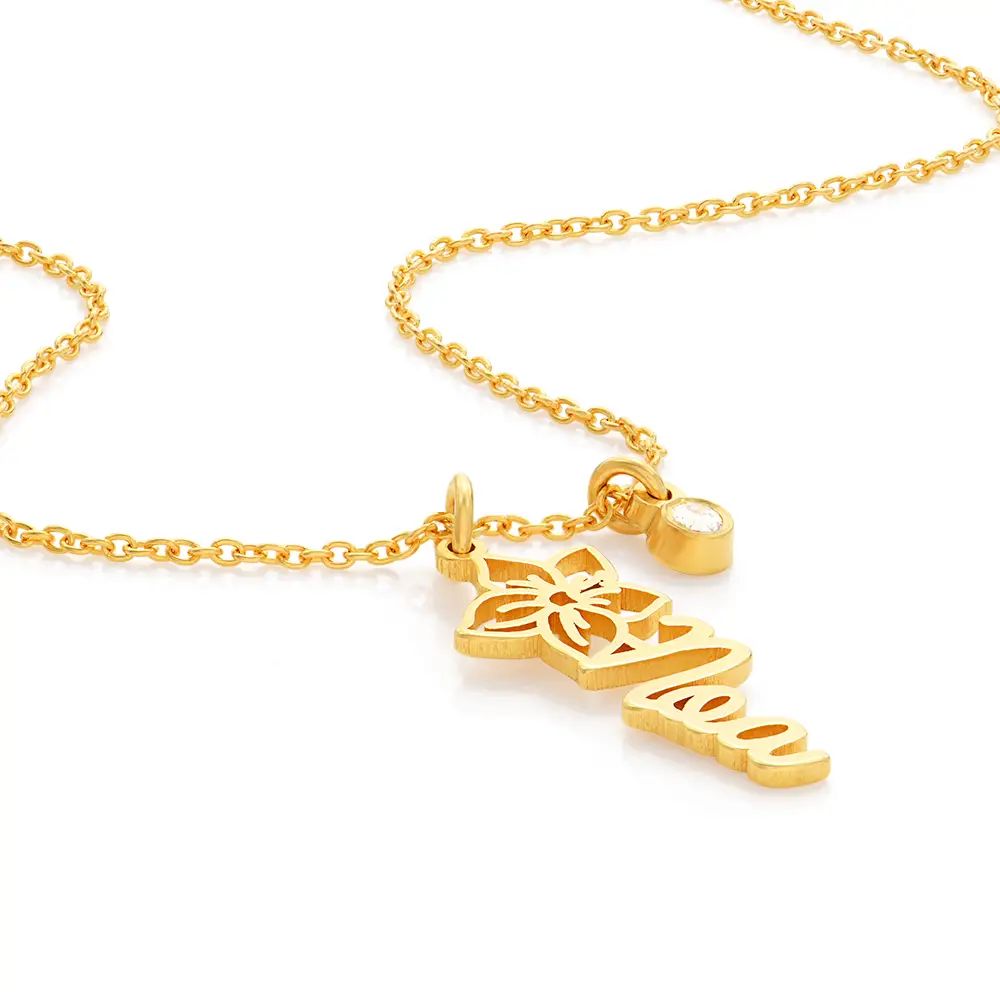 Blooming Birth Flower Name Necklace with Diamond in 18K Gold Plating | MYKA