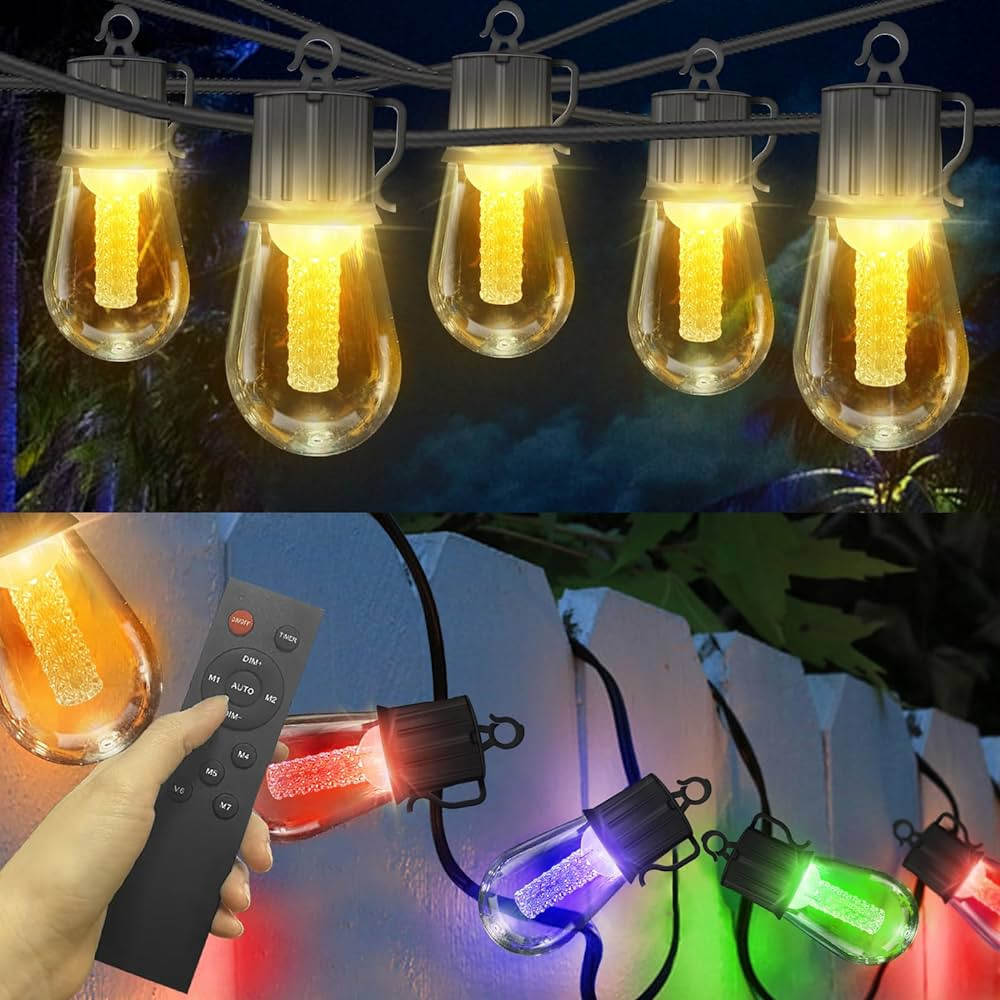 100FT Outdoor String Lights with Remote - Warm White and Color Changing Patio Lights with Shatter... | Amazon (US)