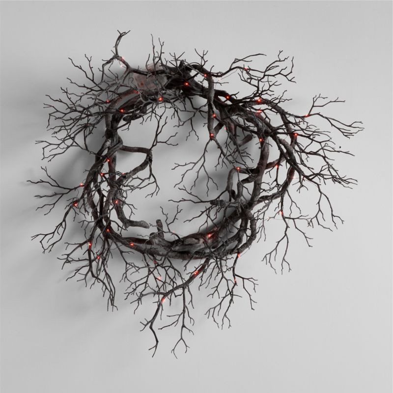 Faux Pre-Lit Black Branch Wreath 26" | Crate & Barrel | Crate & Barrel