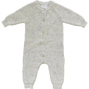 Mebie Baby Heather Grey Chunky Knit Button Romper for infants and toddlers | Sizes 0-3 Months to ... | Mebie Baby