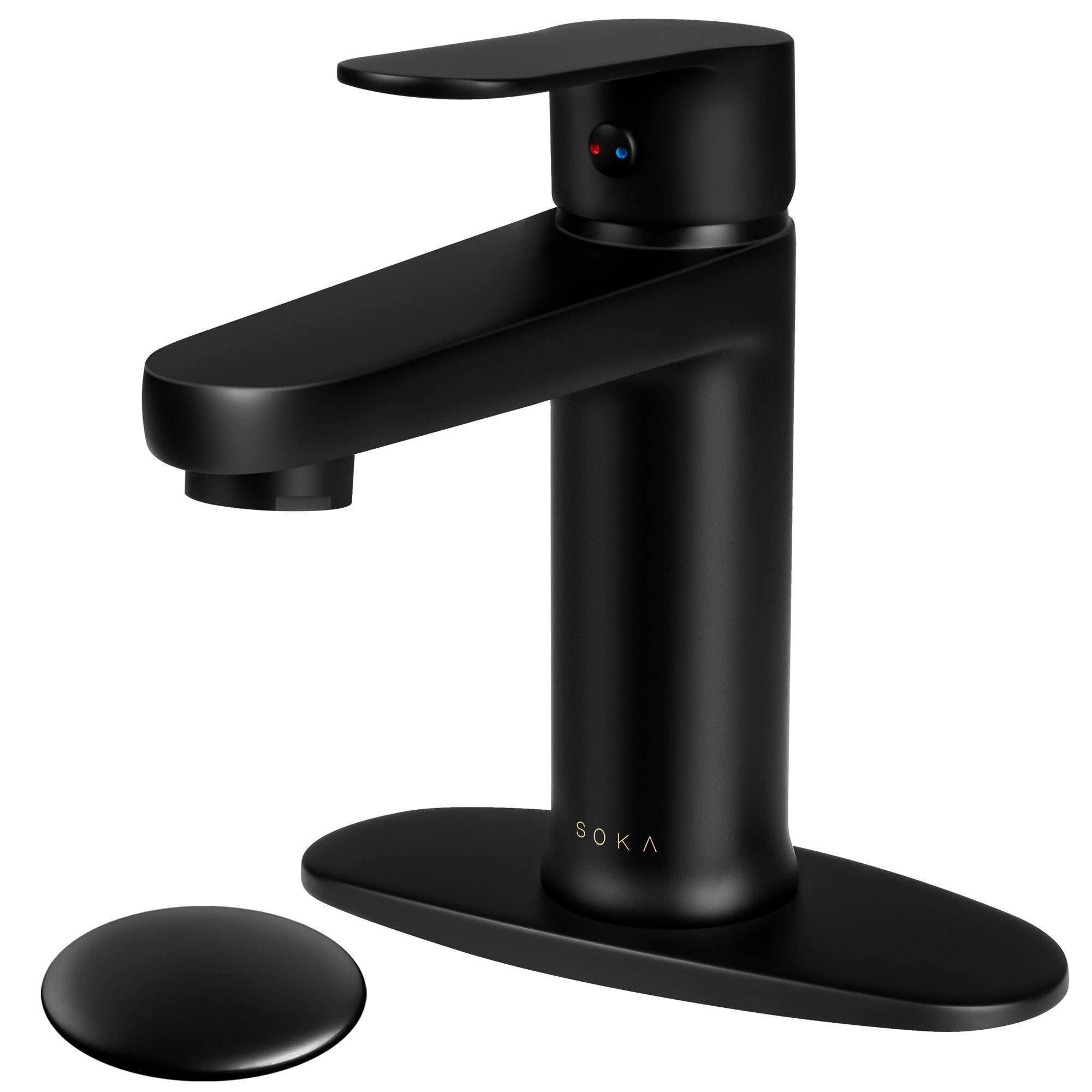Brass Bathroom Faucet Matte Black with Pop-up Sink Drain Stopper & Deck Plate - 1 or 3 Hole Singl... | Amazon (US)