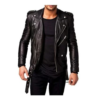 Mens Designer Black Biker Leather Jacket SouthBeachLeather | Walmart (US)