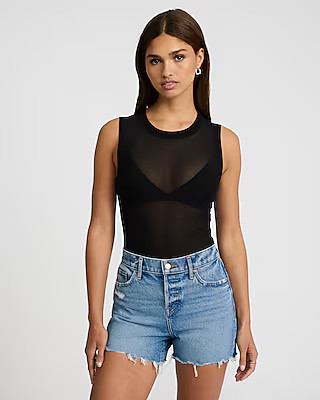 Fitted Mesh Crew Neck Bodysuit | Express