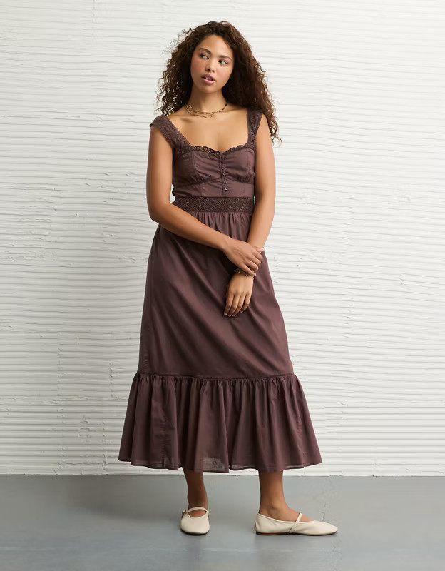 AE Catie Corset Crochet Midi Dress | American Eagle Outfitters (US & CA)