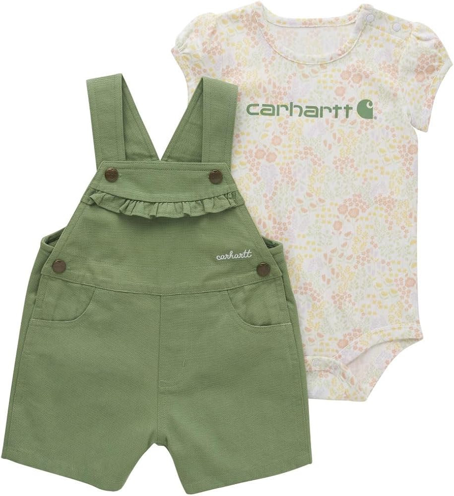 Carhartt Kid's CG9887 Short-Sleeve Bodysuit and Canvas Shortall Set, 2 piece Toddler Girls -18 Mo... | Amazon (US)
