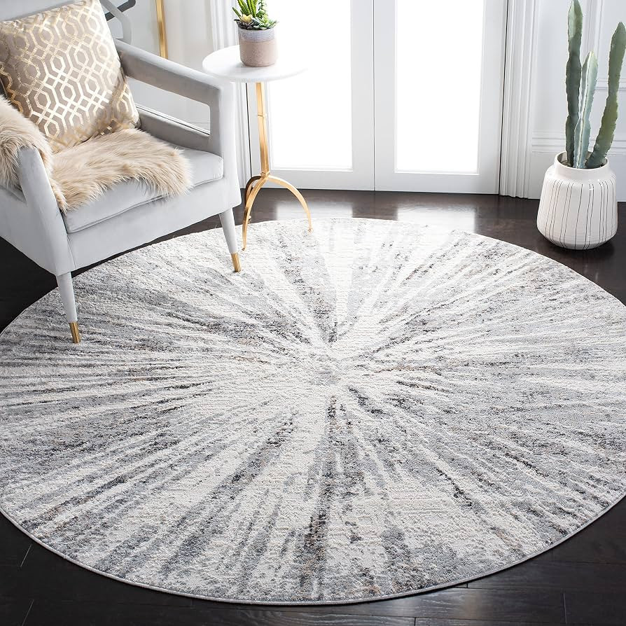 SAFAVIEH Amelia Collection Area Rug - 6'7" Round, Grey & Gold, Abstract Burst Design, Non-Sheddin... | Amazon (US)