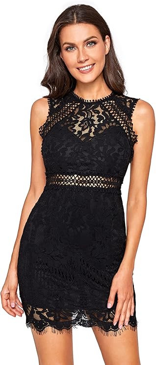 Verdusa Women's Sleeveless Scalloped Hem Fitted Floral Lace Bodycon Dress | Amazon (US)