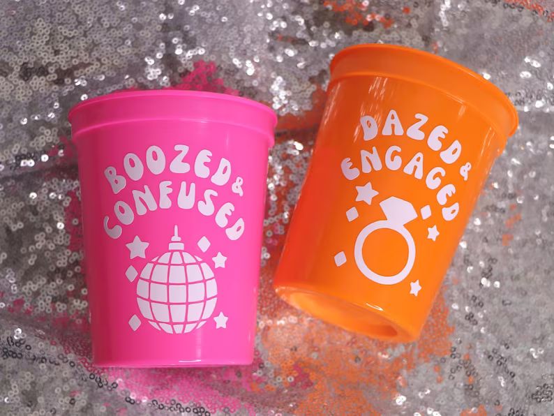 DAZED & ENGAGED CUPS Boozed and Confused for Retro Bachelorette | Bride’s Last Disco, Bach to t... | Etsy (US)