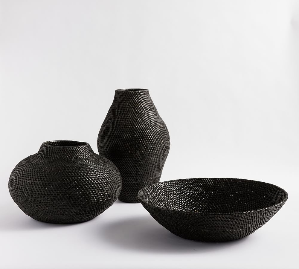 Woven Rattan Vase Collection, Black | Pottery Barn (US)