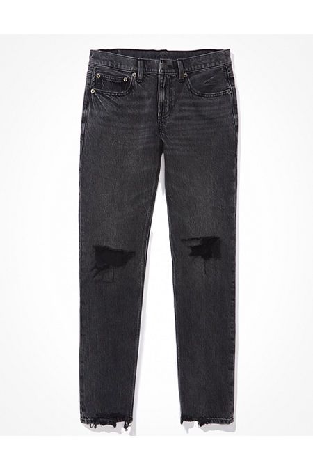 AE Ripped Low-Rise 90s Straight Jean Women's Black Marl 16 Long | American Eagle Outfitters (US & CA)