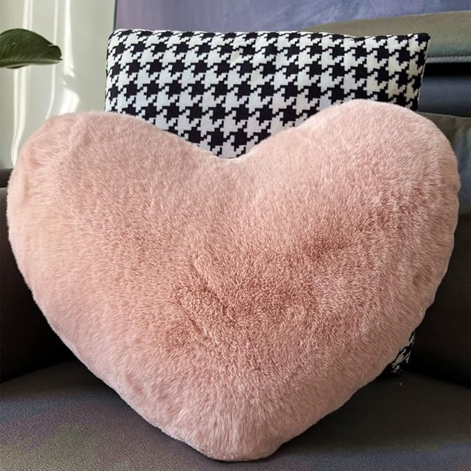 Vdoioe Heart Pillow Fluffy Pink Heart Shaped Throw Pillows Super Soft Faux Rabbit Fur Heart Throw... | Amazon (US)