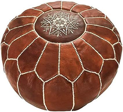 Marrakesh Gallery Moroccan Pouf Cover, Genuine Goatskin Leather - Bohemian Living Room Decor - Co... | Amazon (US)