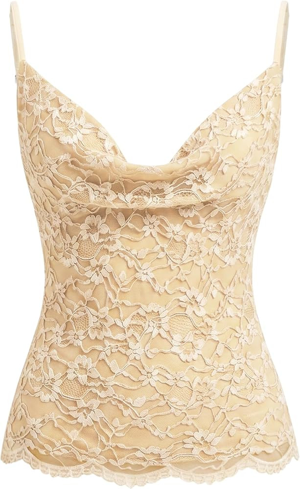 CIDER Women's Lace Cowl Neck Backless Cami Top with Chain | Amazon (US)