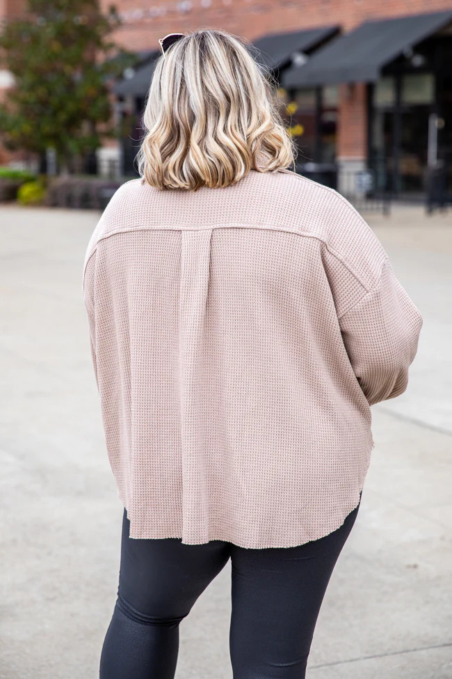 Change The Game Oatmeal Waffle Knit Shacket | Pink Lily