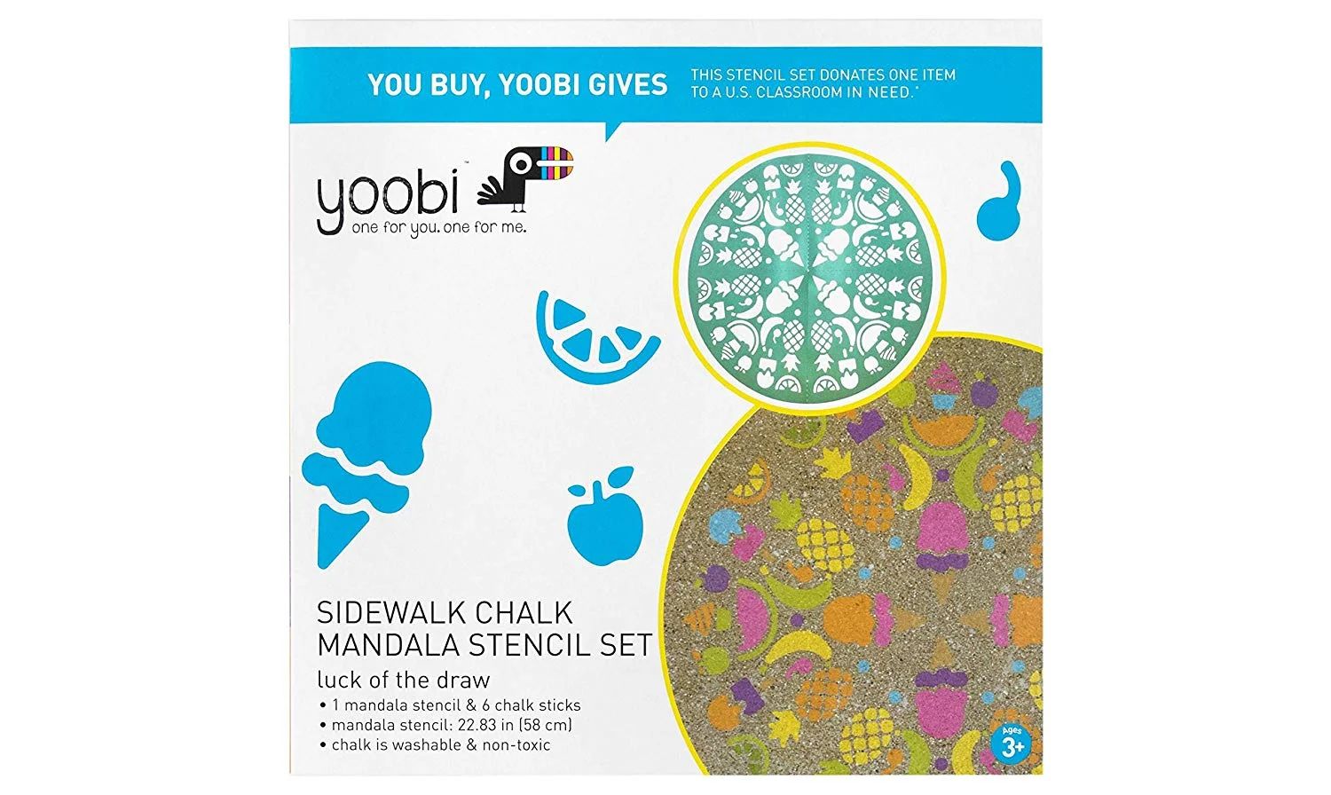 Yoobi Sidewalk Chalk Food Mandala Set with 1 Stencil and 6 Chalk pc - Multicolor (7pk) | Walmart (US)