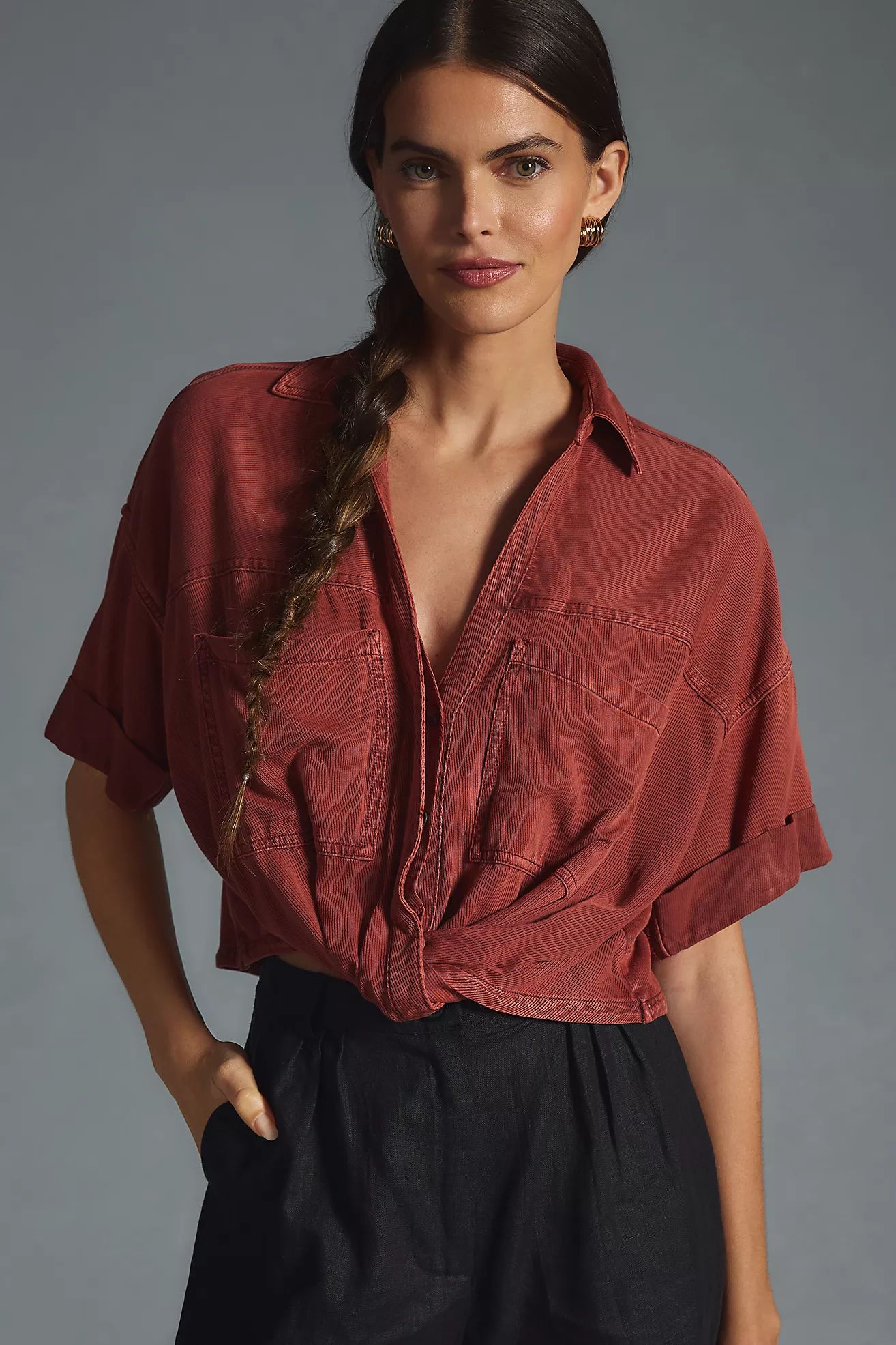 Pilcro Cropped Twist-Front Utility Shirt | Anthropologie (US)