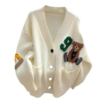 Aellinatey Spring Autumn Womens Cardigans Cartoon V-neck Button Down Sweater Cardigans | Walmart (US)