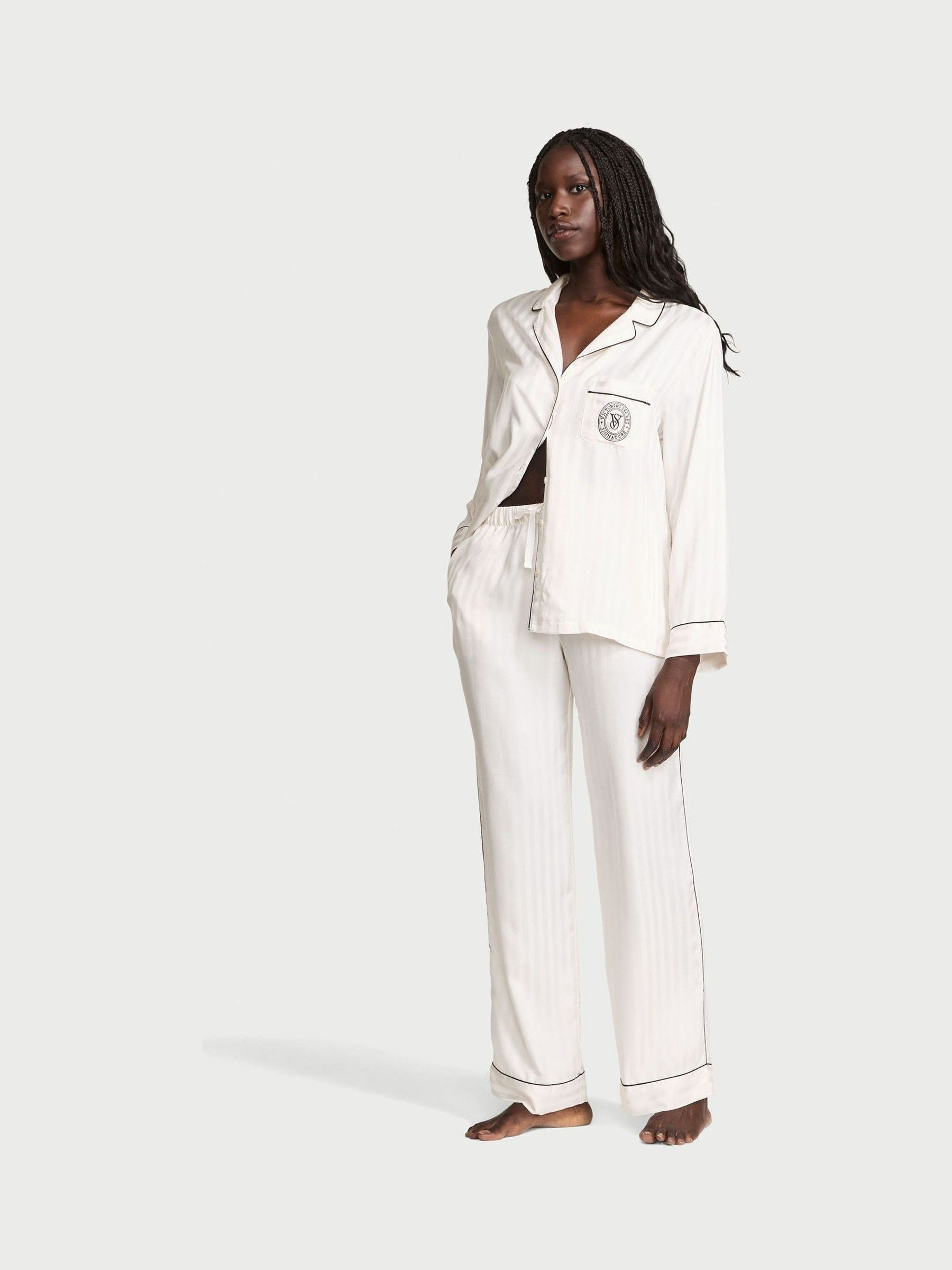 White Satin Long Pyjama Set | Victoria's Secret UK | Victoria's Secret UK
