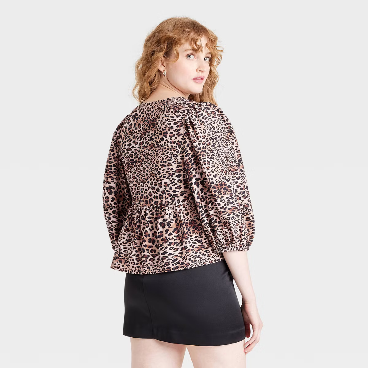 Women's Balloon 3/4 Sleeve Blouse - A New Day™ Brown Leopard Print M | Target
