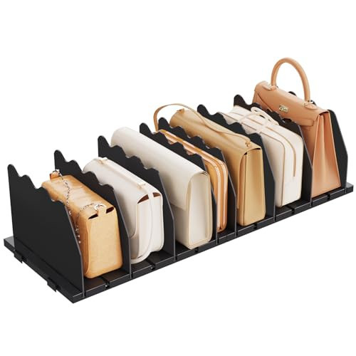 SPACEKEEPER Shelf Divider for Closet, Adjustable Purse Organizers Handbag Separators Storage Organizer Bookshelf Separator Dividers in Bedroom Office Kitchen Bathroom, Black | Amazon (US)