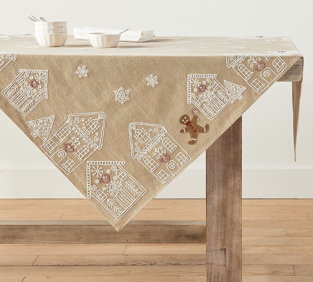 Gingerbread Village Embroidered Table Throw | Pottery Barn (US)