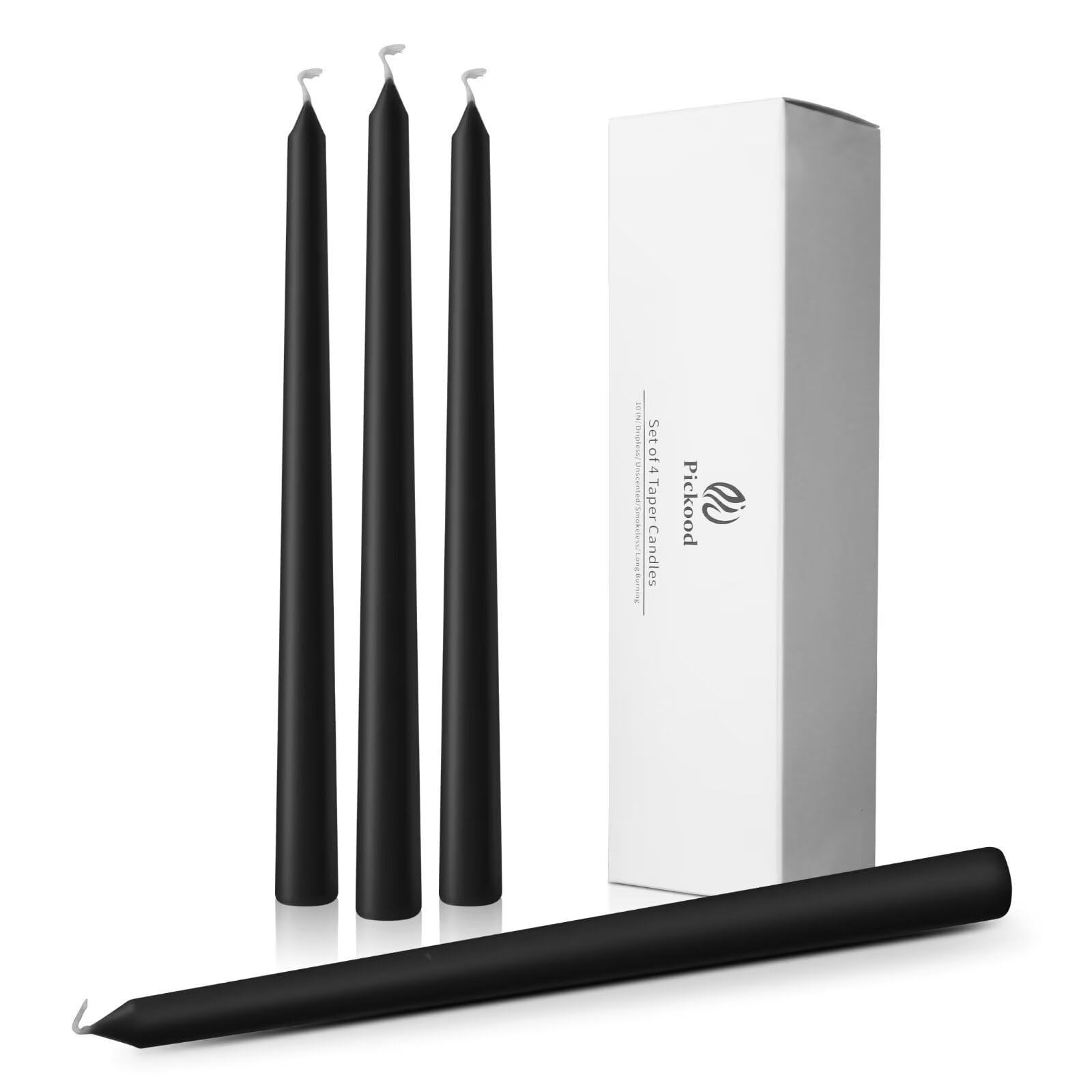 10-Inch Tall Dripless Taper Candles Set of 4 - Black Tapered Candles, Perfect for Halloween - Smo... | Amazon (US)