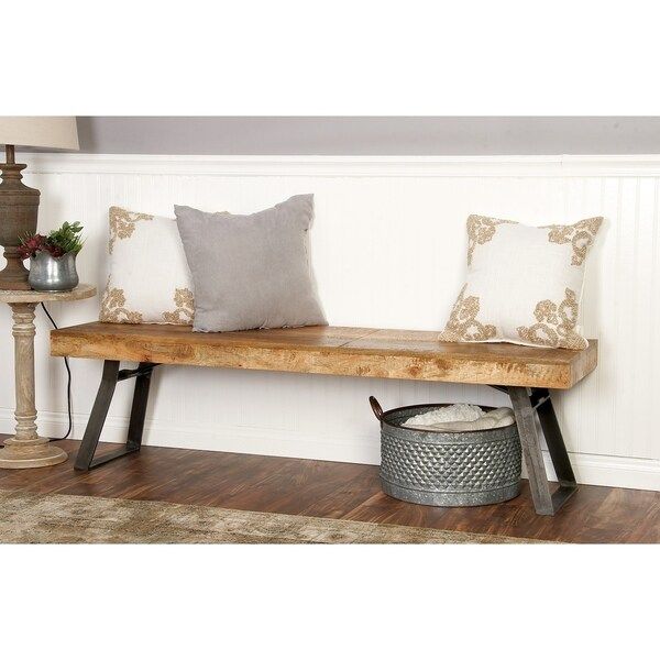 Rustic Rectangular Iron and Mango Wood Bench by Studio 350 | Bed Bath & Beyond