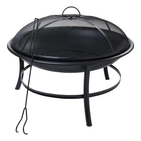 Mainstays 26 Round Iron Outdoor Wood Burning Fire Pit Black | Walmart (US)