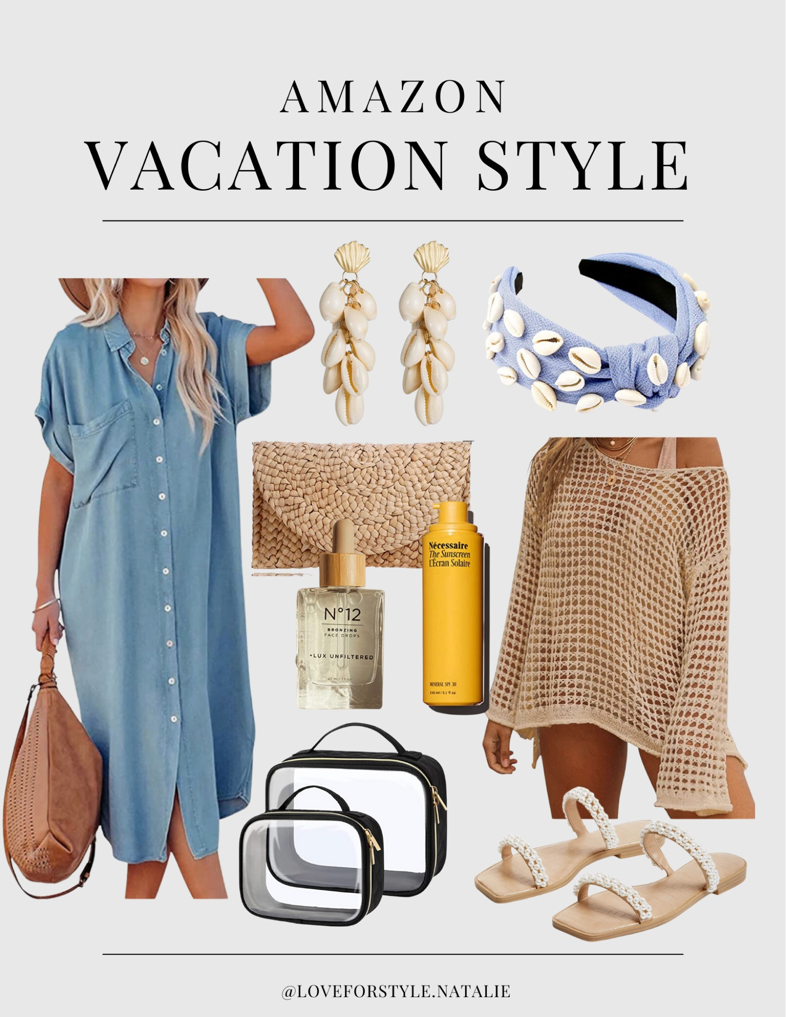 Amazon Vacation Style | amazon travel | amazon cover up | amazon shell headband | amazon shell earrings | amazon travel case | sunscreen | self tanning oil | travel bags 

#LTKtravel #LTKSeasonal #LTKswim