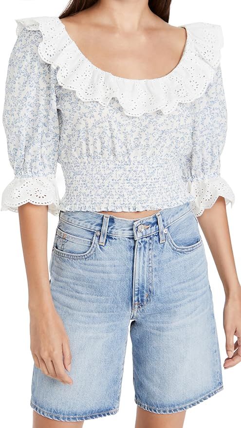 WAYF Women's Hanita Eyelet Ruffle Smocked Top | Amazon (US)