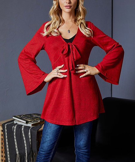 Red Tie-Front Empire-Waist Cardigan - Women & Plus | Zulily