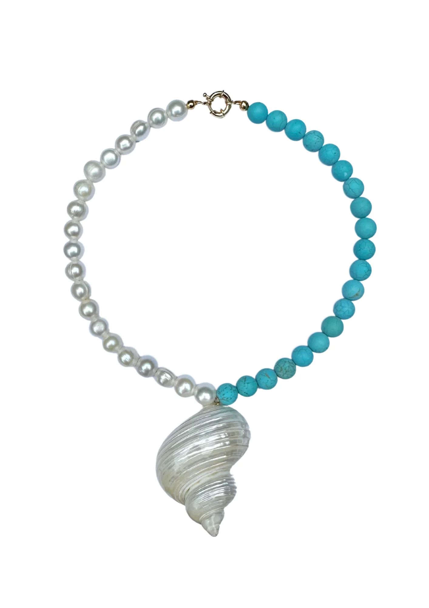 Limited Edition: Freshwater Pearl & Turquoise Seashell Necklace | Nicola Bathie Jewelry