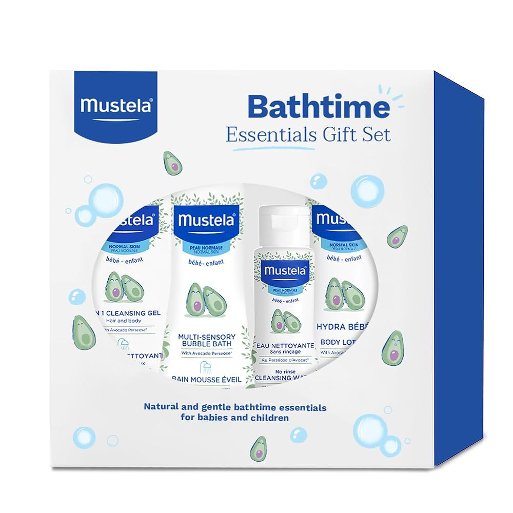 Mustela Baby Bath Time Essentials Gift Set - Natural & Plant-Based Baby Skin Care - 4 Items Set | Amazon (US)