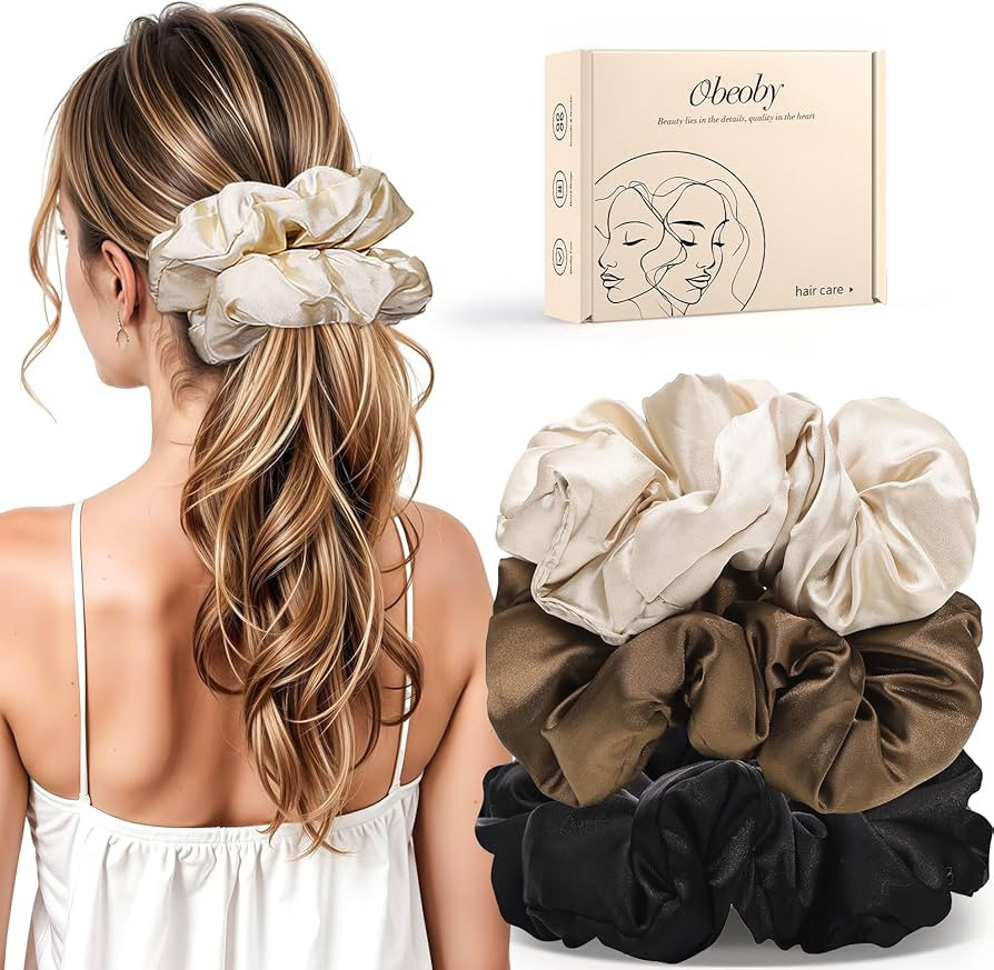 3Pcs Large Satin Hair Scrunchies, 6Inch Pillow Satin Scrunchies for Thick Curls Sleepy Hair Tie V... | Amazon (US)