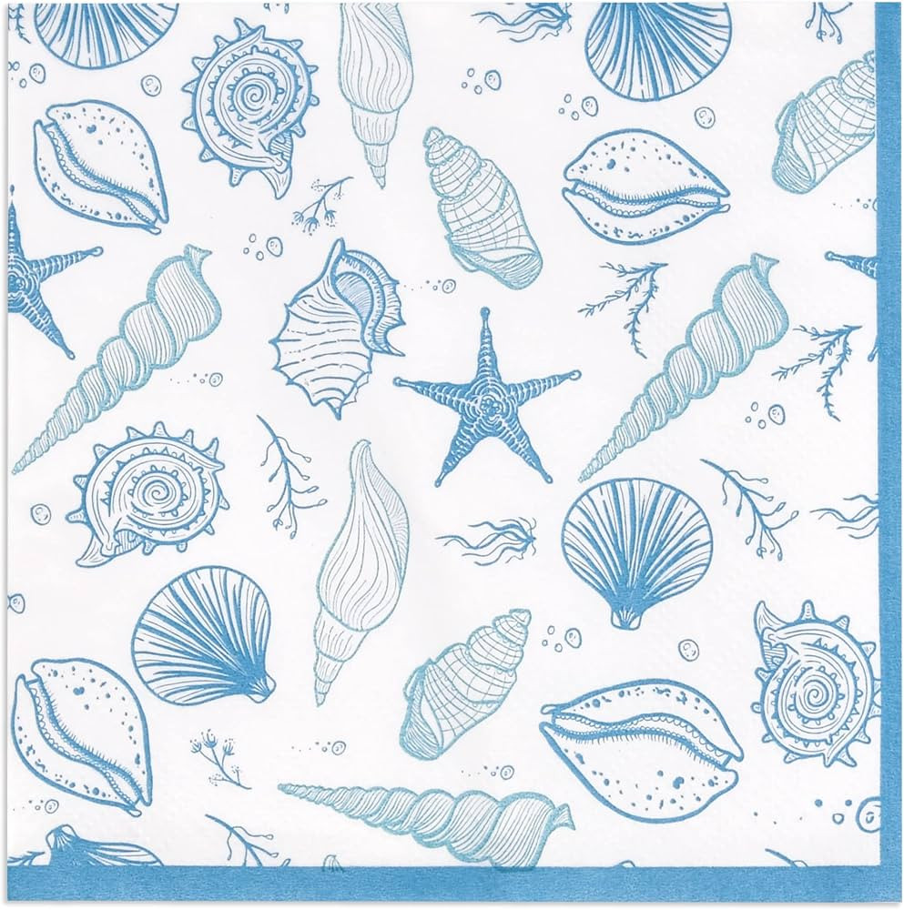 Gift Boutique 100 Nautical Seaside Cocktail Beverage Napkins Disposable Paper Seashell Sea Shore ... | Amazon (US)