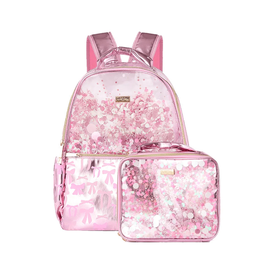 Pink Bow Confetti Clear Backpack and Lunchbox Bundle | Packed Party