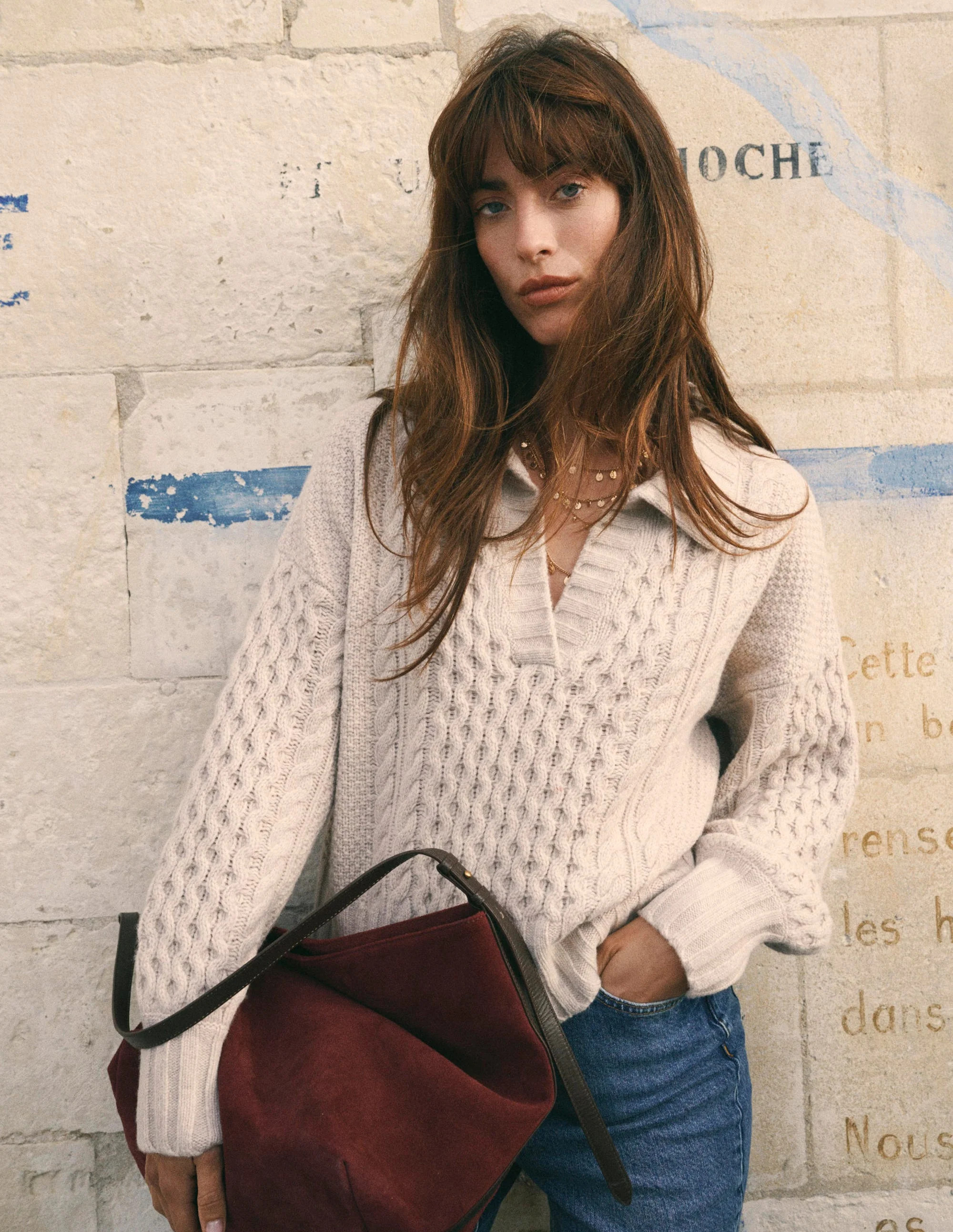 Collared Cable Knit Sweater-Oatmeal | Boden (US)