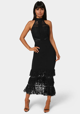 Women's Halter Tiered Lace Midi Dress | Macy's