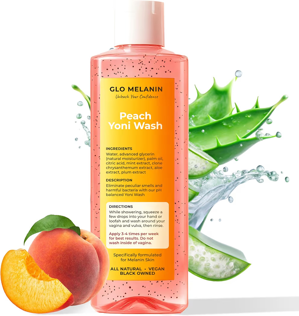 Glo Melanin Peach Yoni Wash with Aloe Vera, All Natural Feminine Wash for Women pH Balance, Hygie... | Amazon (US)