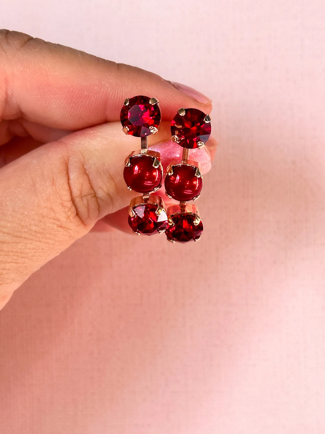 Ruby Slippers 8mm 3 Stone Stud or Leverback Drop Earrings - Etsy | Etsy (US)