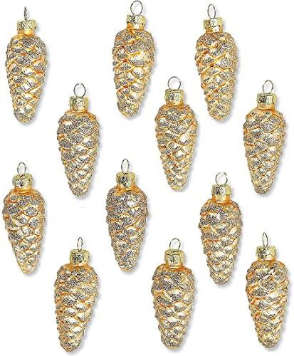 Lillian Vernon Holiday Glass Pine Cone Ornaments - Set of 12, Sparkling Mini Tree Decorations, Ch... | Amazon (US)