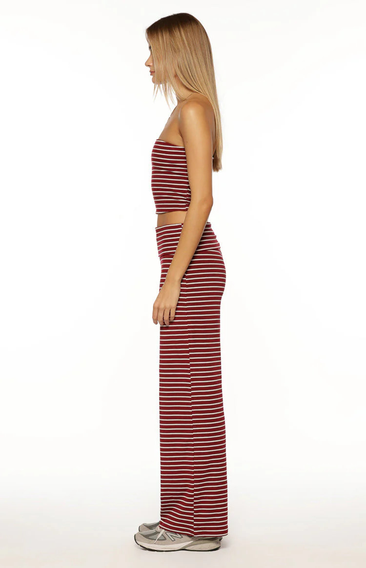 Pippen Burgundy Stripe Foldover Wide Leg Pants | Beginning Boutique (US)