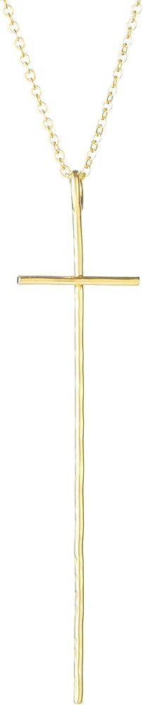 14K Gold Plated Long Hammered Cross Necklace for Women Religious Faith Jewelry Christian Gift | Amazon (US)
